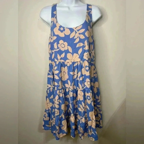 Mister Zimi Blue and Peach Floral Print Tiered Dress Size 4 - Picture 2 of 7